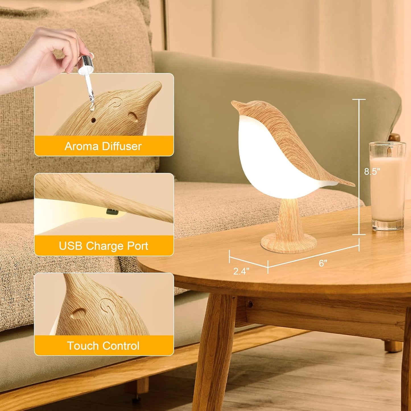 Cute Bird Table Lamps Combo,Rechargeable Cordless Lamp with 3 Color Temperature ,Small Desk Lights for Bedroom Nightstand Bedside Table