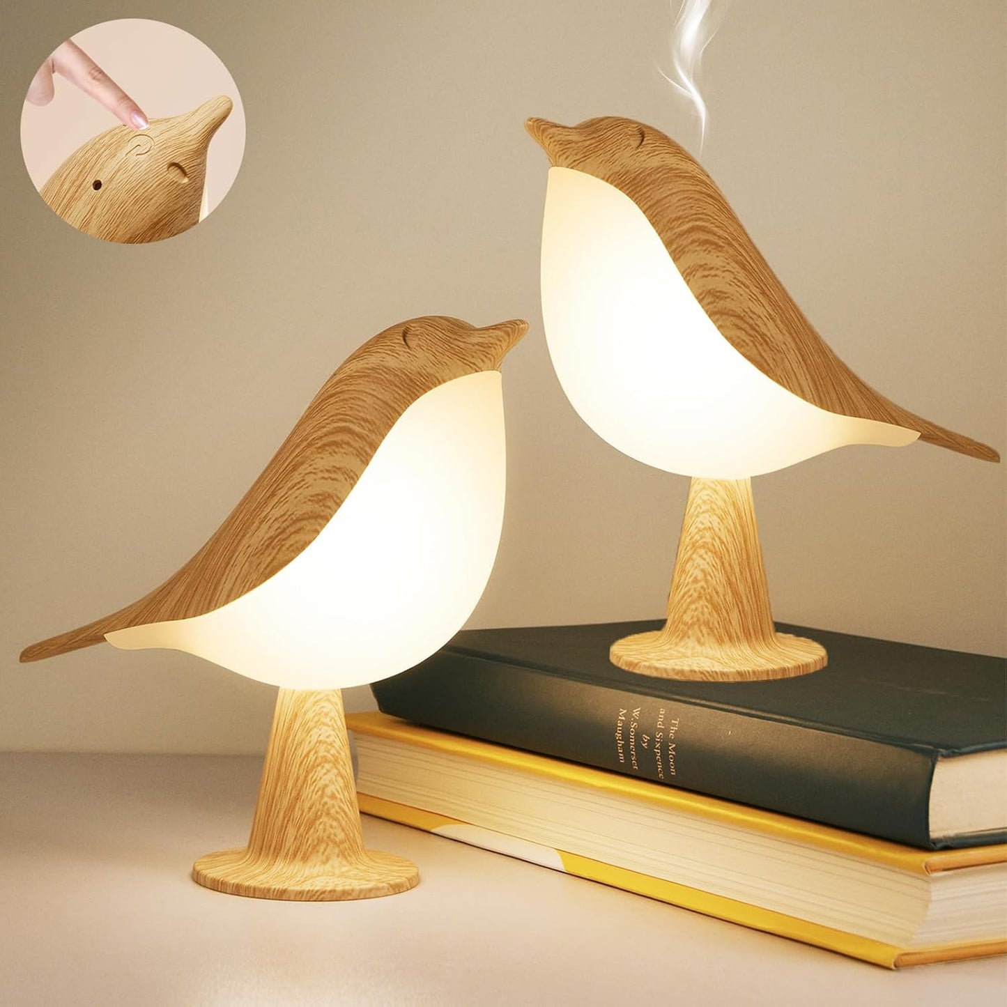 Cute Bird Table Lamps Combo,Rechargeable Cordless Lamp with 3 Color Temperature ,Small Desk Lights for Bedroom Nightstand Bedside Table