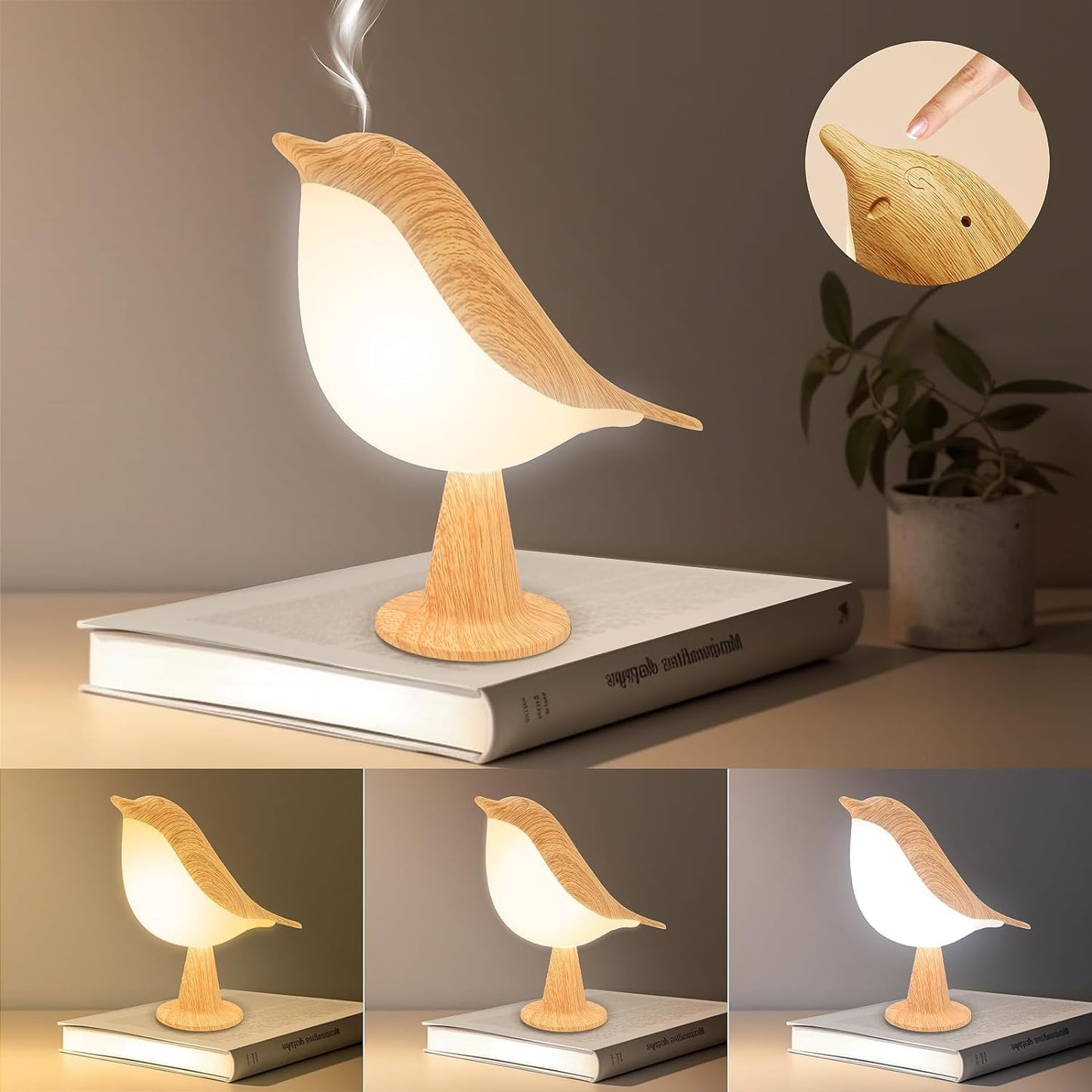Cute Bird Table Lamps Combo,Rechargeable Cordless Lamp with 3 Color Temperature ,Small Desk Lights for Bedroom Nightstand Bedside Table